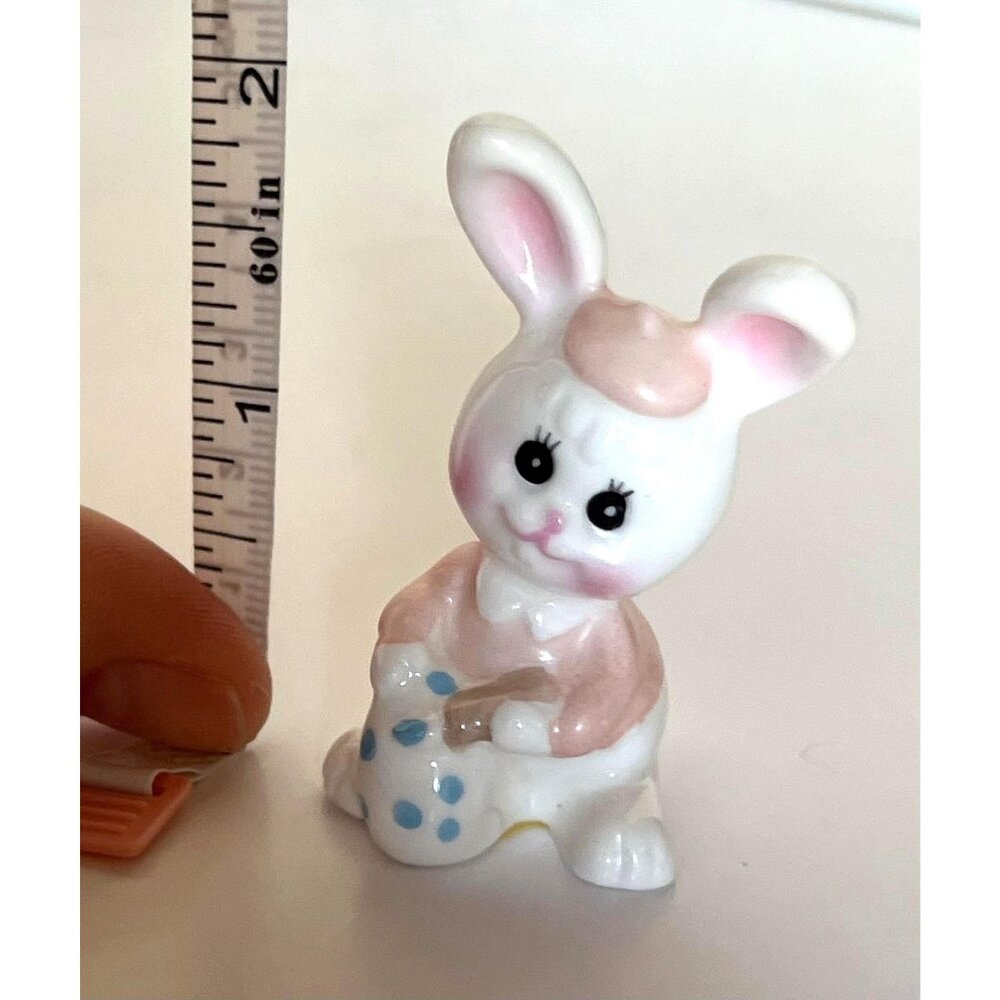 Vintage Easter Bunny Figurine | 1950s–60s Ceramic Pastel Rabbit Holding Egg | Mi